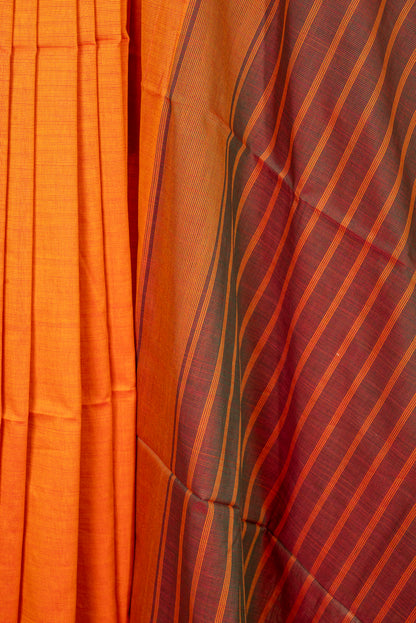 ORANGE PINK BORDER PURE HANDLOOM MAHESHWARI SARI
