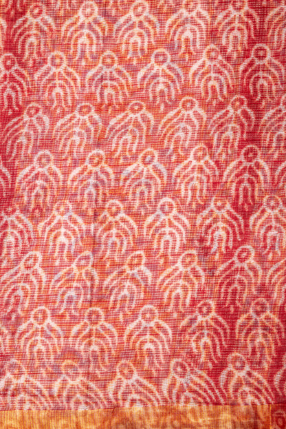 RED YELLOW FLORAL BLOCK PRINT KOTA DORIA SARI