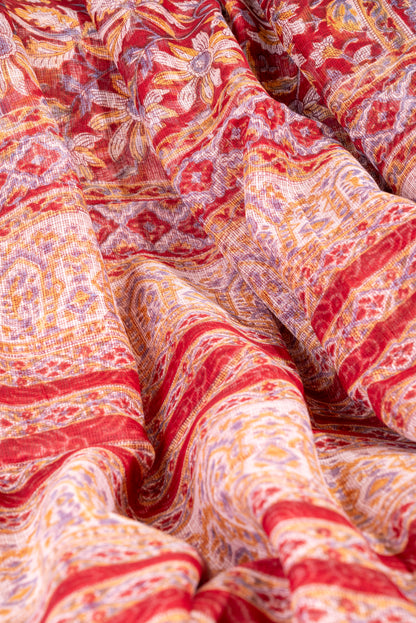 RED YELLOW FLORAL BLOCK PRINT KOTA DORIA SARI