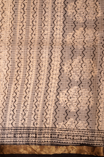 BLACK-WHITE  FLORAL BLOCK PRINT KOTA DORIA SARI