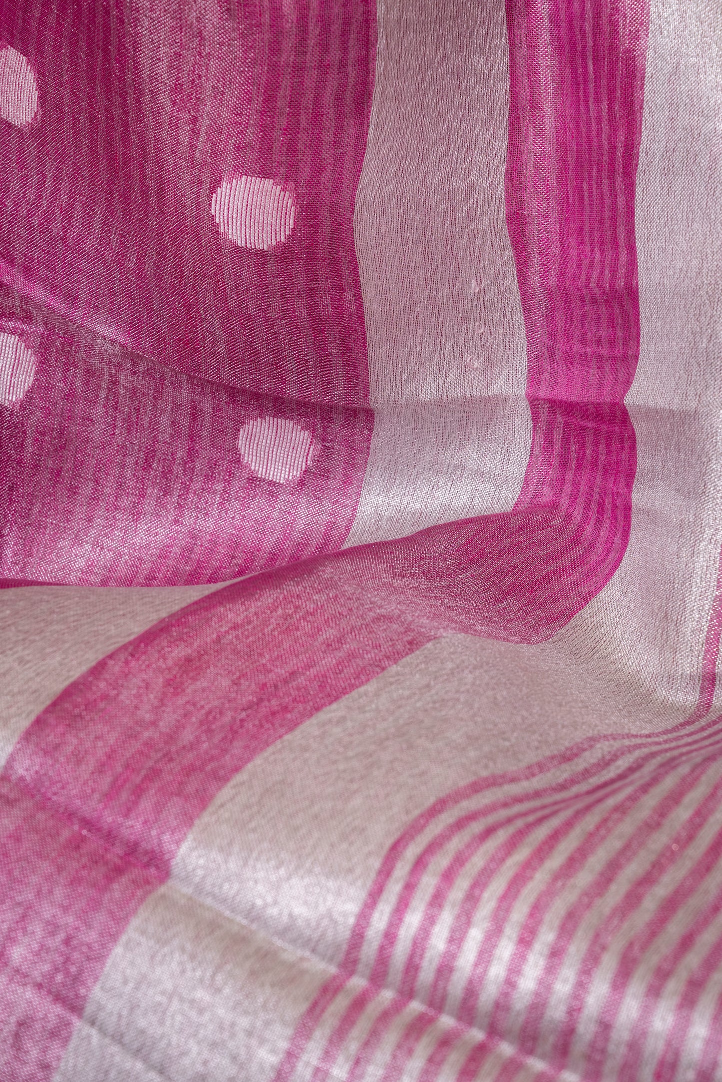 PINK SILVER BOOTI TISSUE LINEN SARI