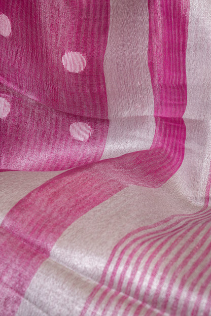 PINK SILVER BOOTI TISSUE LINEN SARI