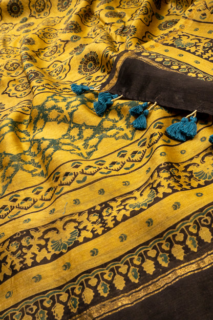 INDIGO BLUE & MUSTARD HAND PRINT SUIT