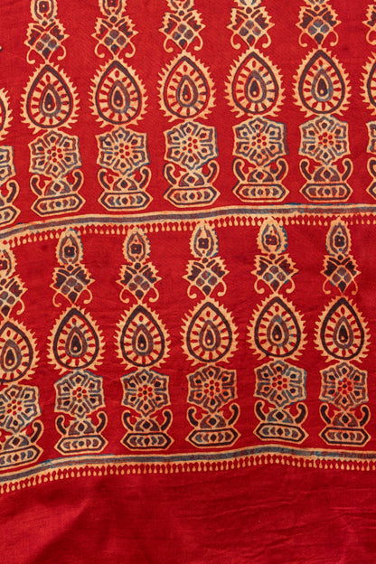 RED-BEIGE HAND PRINT MODAL SILK SUIT